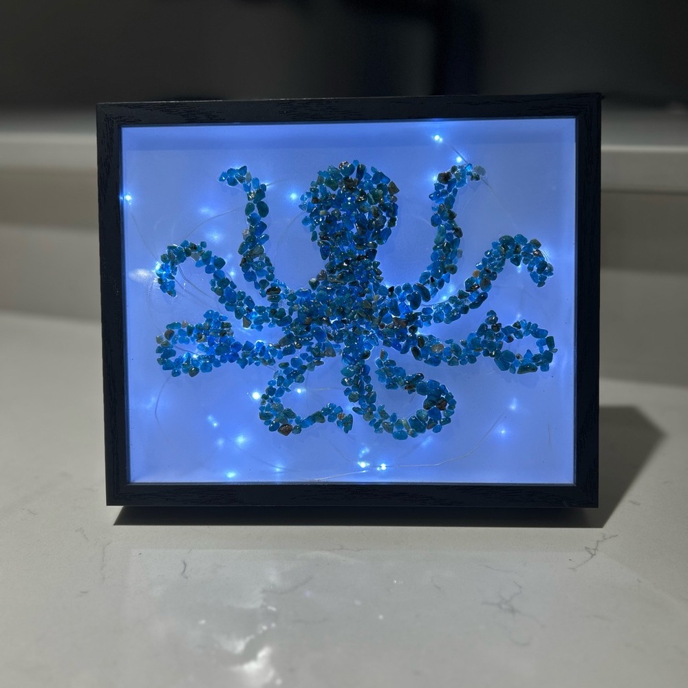 Blue Apatite Octopus Crystal Chips Light Box